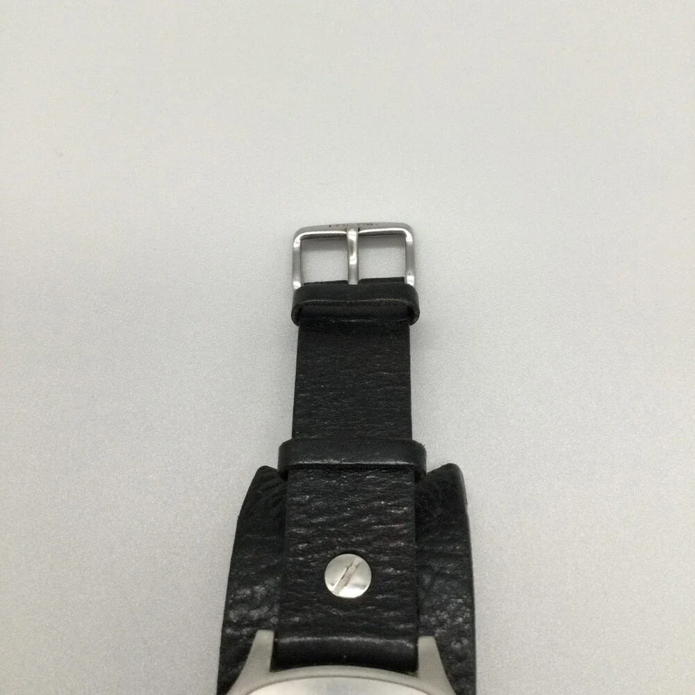 Fossil Big Tic Mens Watch 39mm Green Blue Dial Steel Black Leather New Battery